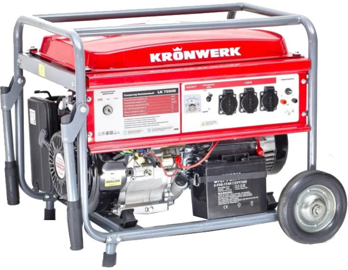 Генератор бензиновий KRONWERK 1 фаза (220В), 6кВт, (LK 7500E)